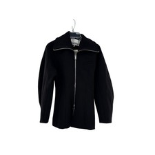 Ganni Black Bonded Crepe Curve Sleeve Jacket ...
