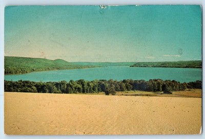 1960 Glen Lake Michigan Vintage Postcard Sleeping Bear Sand Dunes Narrows Bridge