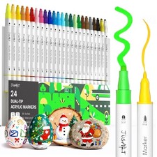 Colors Acrylic Paint Markers, Dual Tip Coloring Markers with Dot and Fine 24