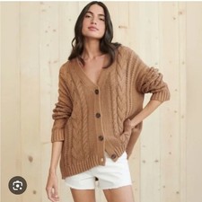 Jenni Kayne Cardigan Womens S Sweater Brown Cable Knit Preppy Oversized
