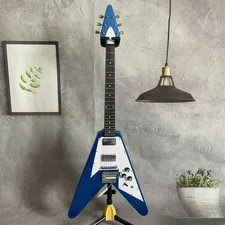 Electric Guitar Blue V Shape Solid Body Mahogany Body & Neck