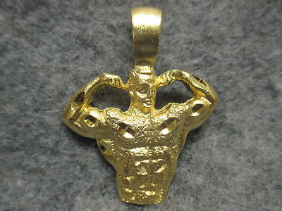 Body Builder Adonis Muscle Man Gold / Silver Plated Pendant 2'' Tall w/Fixed Loop