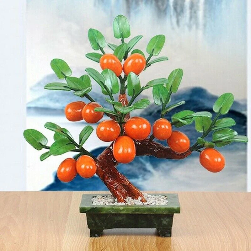 Bonsái de mandarina de jade de la suerte piedras preciosas árbol hogar decoración Feng Shui Foto 2 de 3