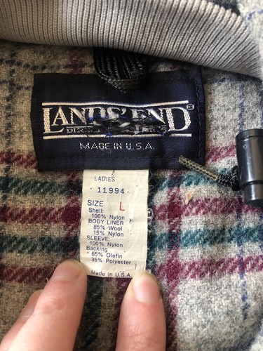 Vintage LANDS END Chore Coat Mens L Beige Wool Blanket Lined Hooded Parka Jacket - Picture 6 of 7