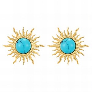 Authentic Gold Rush Earrings #90214-0 18K Gold Plated Sun & Turquoise Earrings