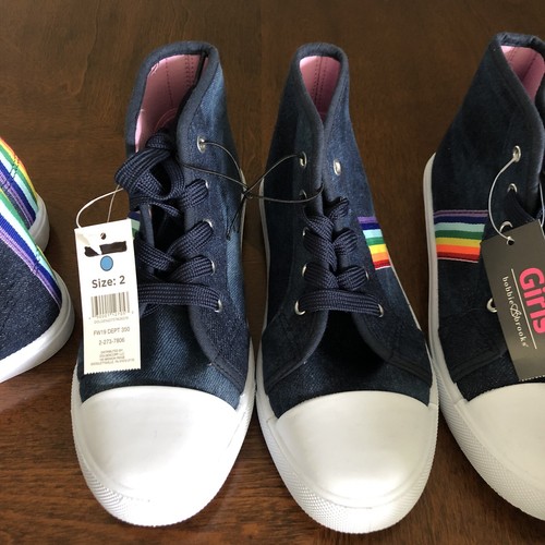 NWT Girls Bobbie Brooks Hightop Blue&Rainbow Lace-Up Sneakers UB-5.1-6 - Picture 5 of 12
