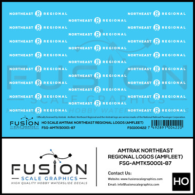 HO Scale Amtrak Northeast Regional Amfleet Logos Decal Set