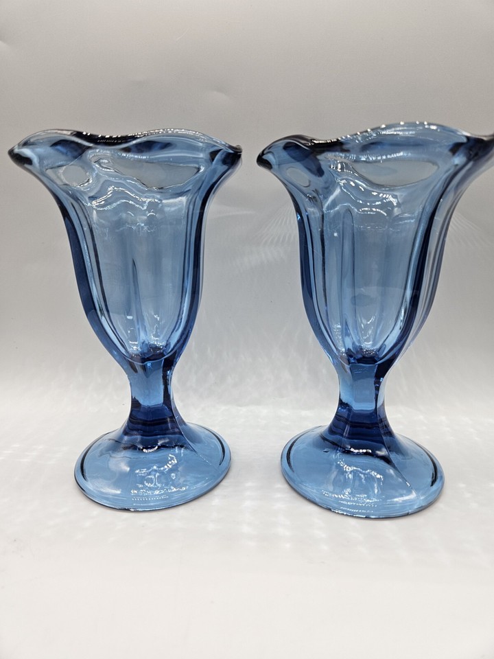 Vintage Anchor Hocking Sundae Fountain Ware Blue Footed Sundae Parfait ...