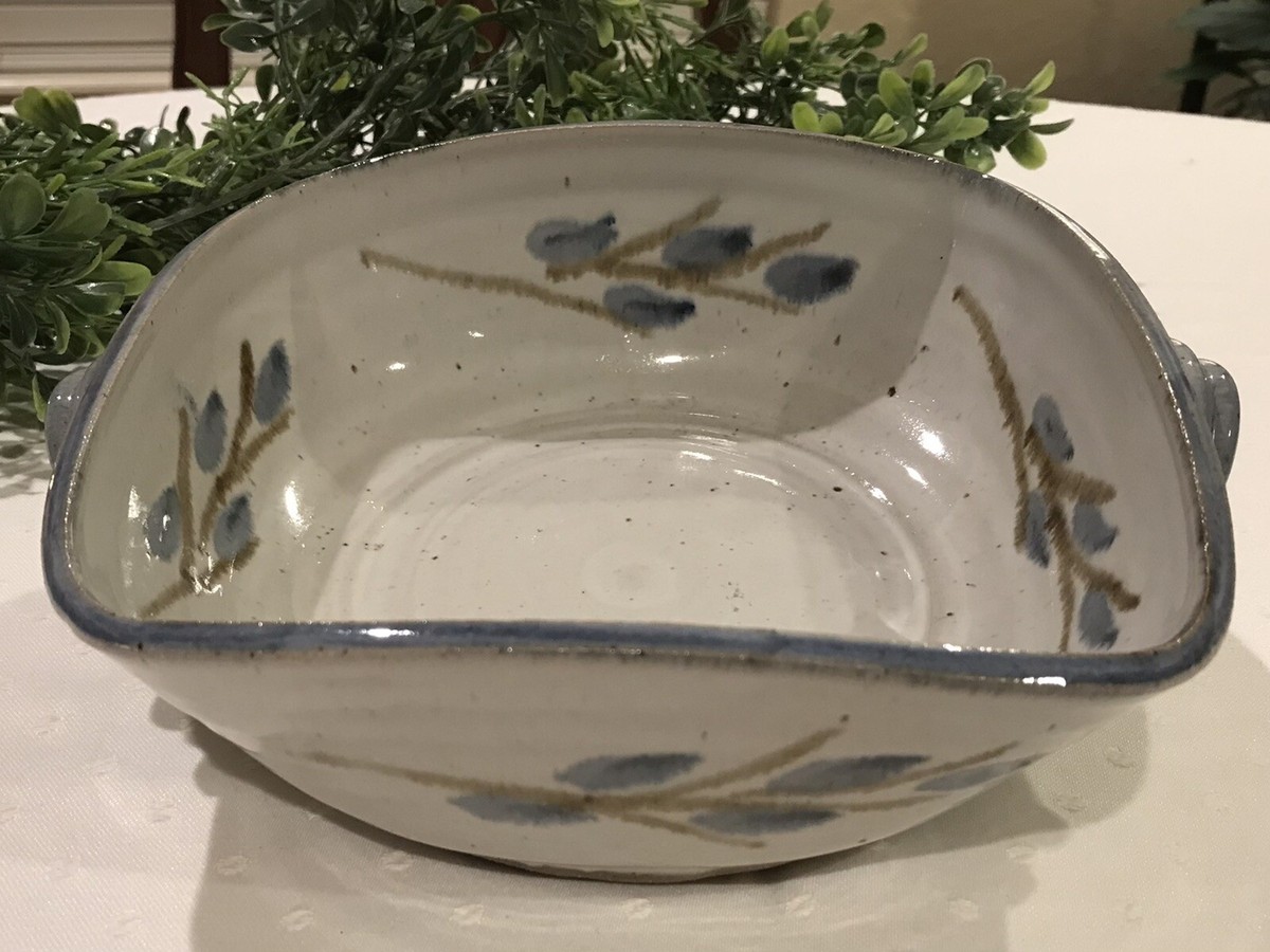 Handmade Studio Art Pottery 9.0” Handled Dish Soft Gray Blue  display picture 1