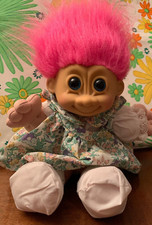 Vintage Russ Berrie Troll Doll 12" Item 2318 Floral Green Dress Pink Hair PMBB4a