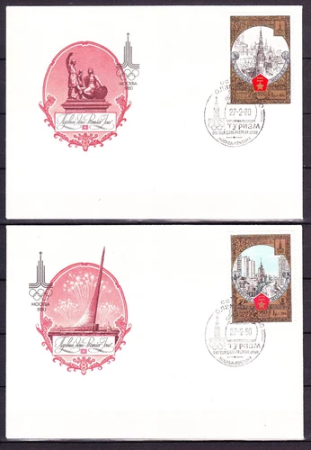 Russia, 1980,  4 FDC, Tourism, Olympics Moscow-80, Michel 4927-4928, 4940-4941