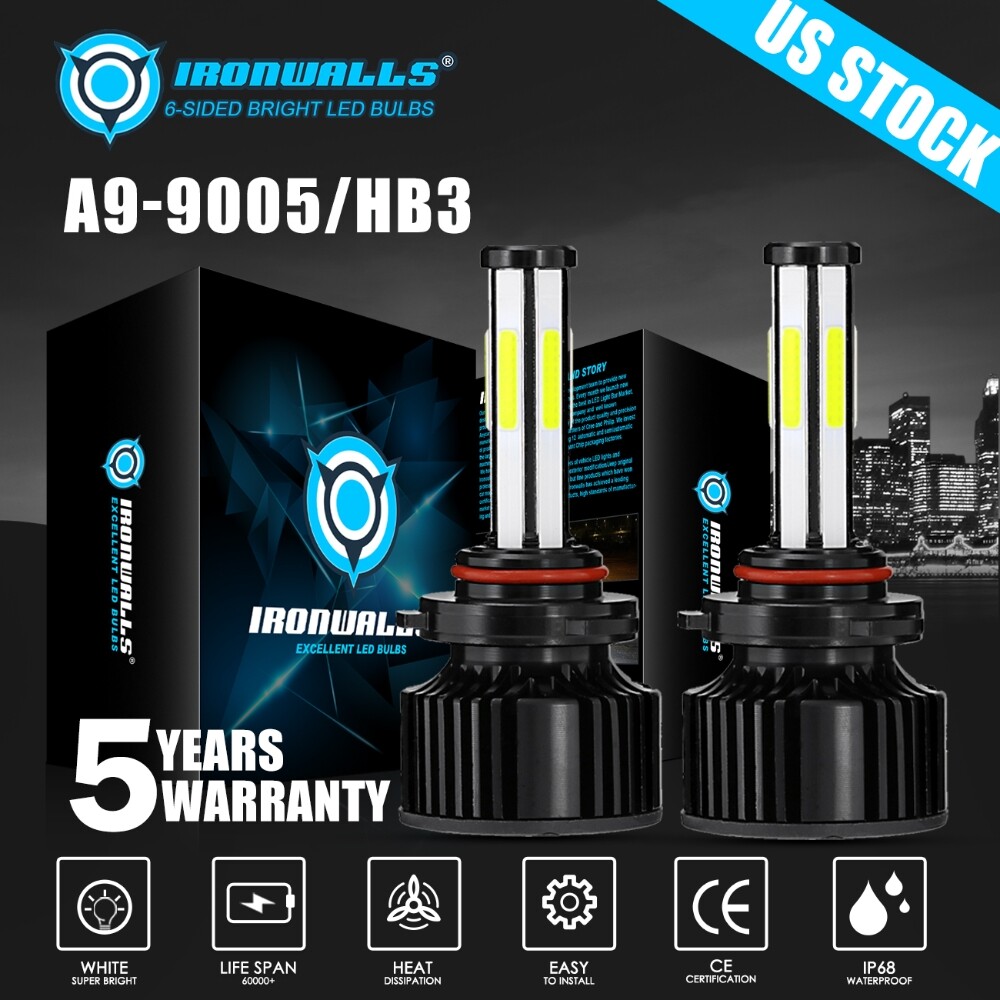 6-sides 9005 HB3 LED Headlights High/Low Beam 6500K for 2006-2024