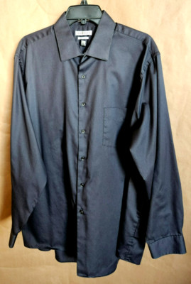VAN HEUSER REG FIT LUX SATEEN MENS DRESS SHIRT BLACK SIZE 17 1/2- 34/35 # 4578