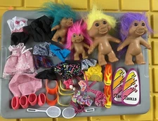 Vintage, Dress Troll Doll, Lot of 4 + Accessories From The 90’s, T.N.T. Trolls.