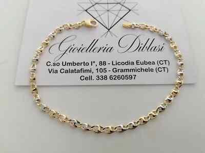 18K YELLOW WHITE GOLD BRACELET 3/4mm ALTERNATE 2+2 OVAL DOUBLE ROUNDED LINK 8.3''