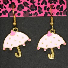 New Pink Enamel Cute Umbrella Crystal Girls Holiday gifts Women Stand Earrings