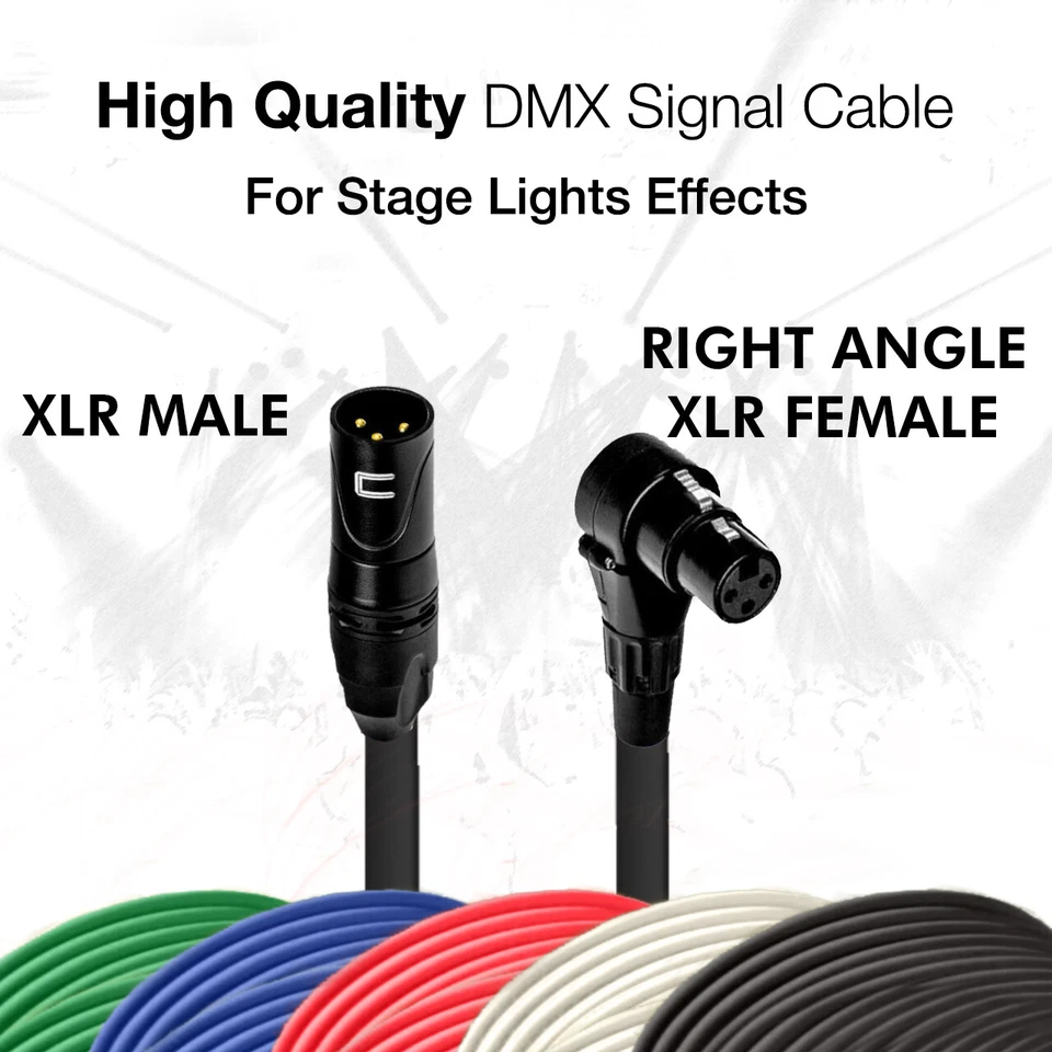 DMX Patch Cable 3-Pin XLR Male to Right Angle Female - 120 ohm DMX512 Data Cord - Image 2 of 4