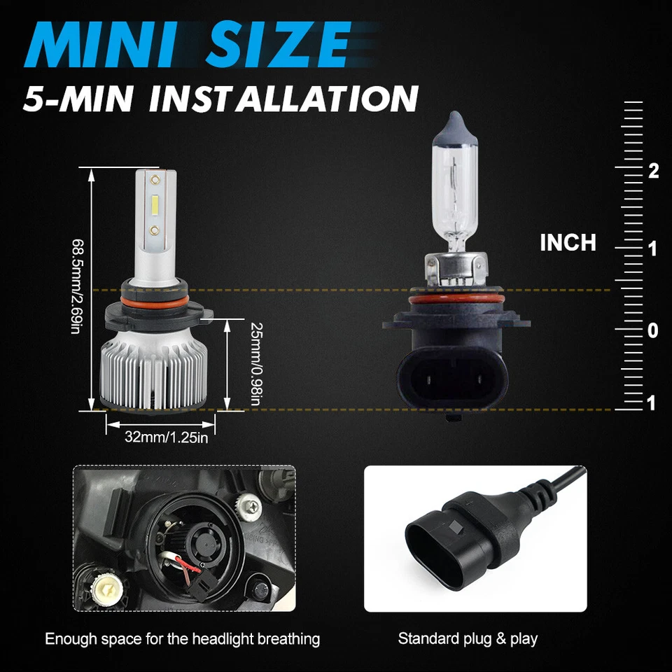 Bevinsee 9005 HB3 LED Headlight Bulbs High Beam For Renault Clio Mk II 1998-2001 - Image 3 of 4