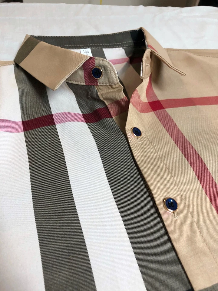 FREE SHIP New Mens Shirt Beige Khaki Black Gray Plaid Button Down Business Top - Image 3 of 4