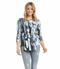 NEW KAREN KANE BLUE WHITE RAYON TOP BLOUSE SIZE L $79