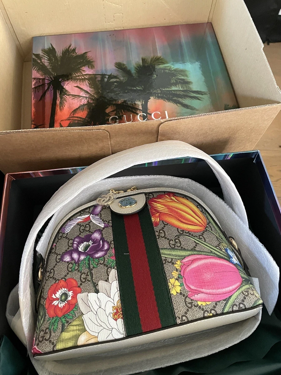 NEW GUCCI OPHIDIA GG SUPREME WEB LOGO SMALL FLORA SHOULDER BAG W
