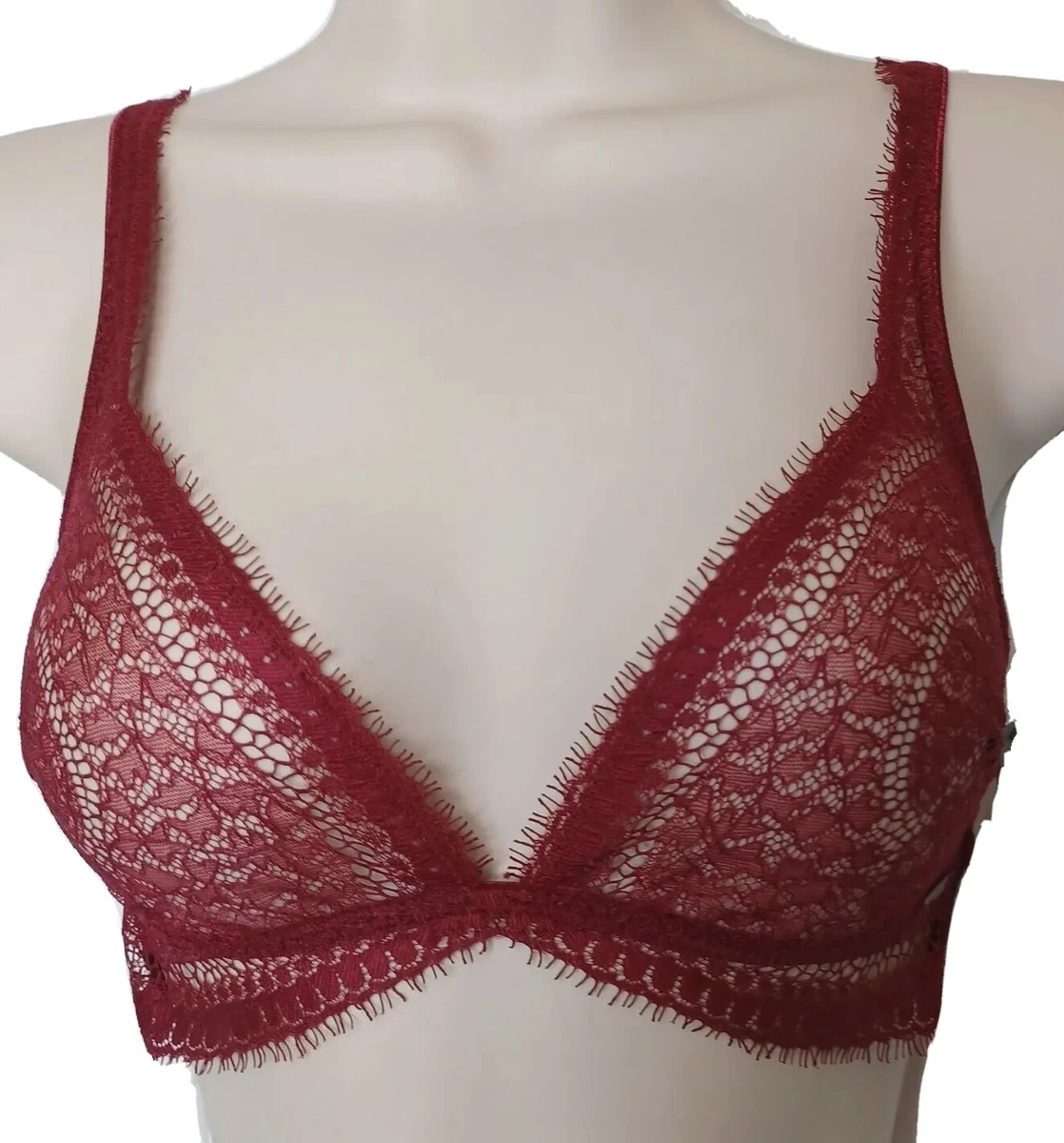 Calvin Klein Black Women's Medallion Lace Unlined Triangle Bra QF5400 XS  red