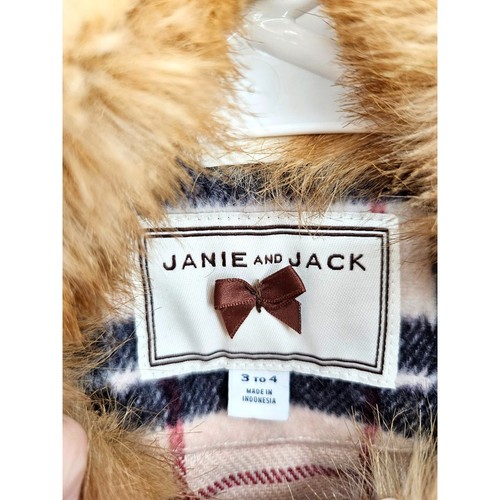 Janie & Jack Button Up Poncho Girls Sz 3 4 Jacket Sweater Pink Plaid Fur Pockets - Picture 3 of 11