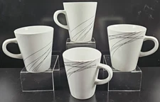 4 Mikasa Unraveled Mugs Set Gourmet Basics Black White Line Drink Coffee Cup Lot