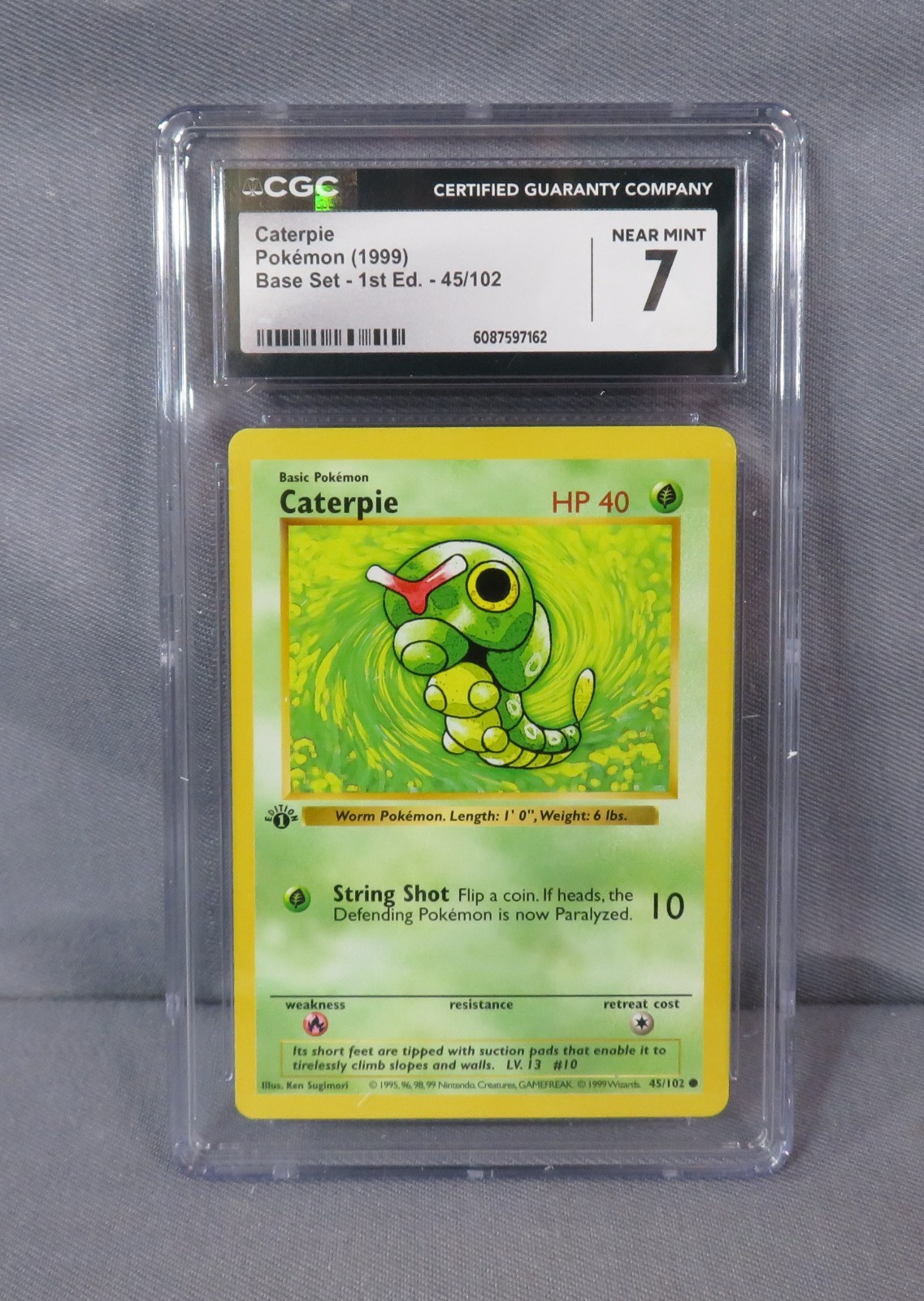 CATERPIE #45/102 Pokemon Base Set 1st Edition Shadowless 1999 CGC 7 Near Mint