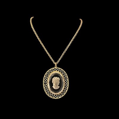 Whiting Davis Intaglio Cameo Necklace Filigree Gold Silver Vintage Lot 2