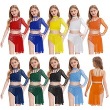 Kids Girls Leotard Shiny Shirt With Skirts Ballroom Crop Top And Skirt Ballet