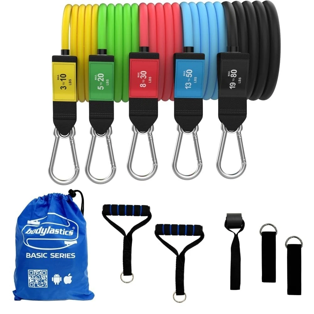 Resistance Band Set with Snap Reduction Tech - 2 Handles, 2 Ankle Straps, Door A