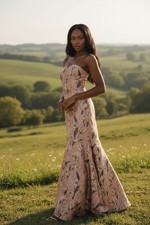 NWT Lulus Gowning Around Mauve Floral Jacquard Strapless Maxi Dress