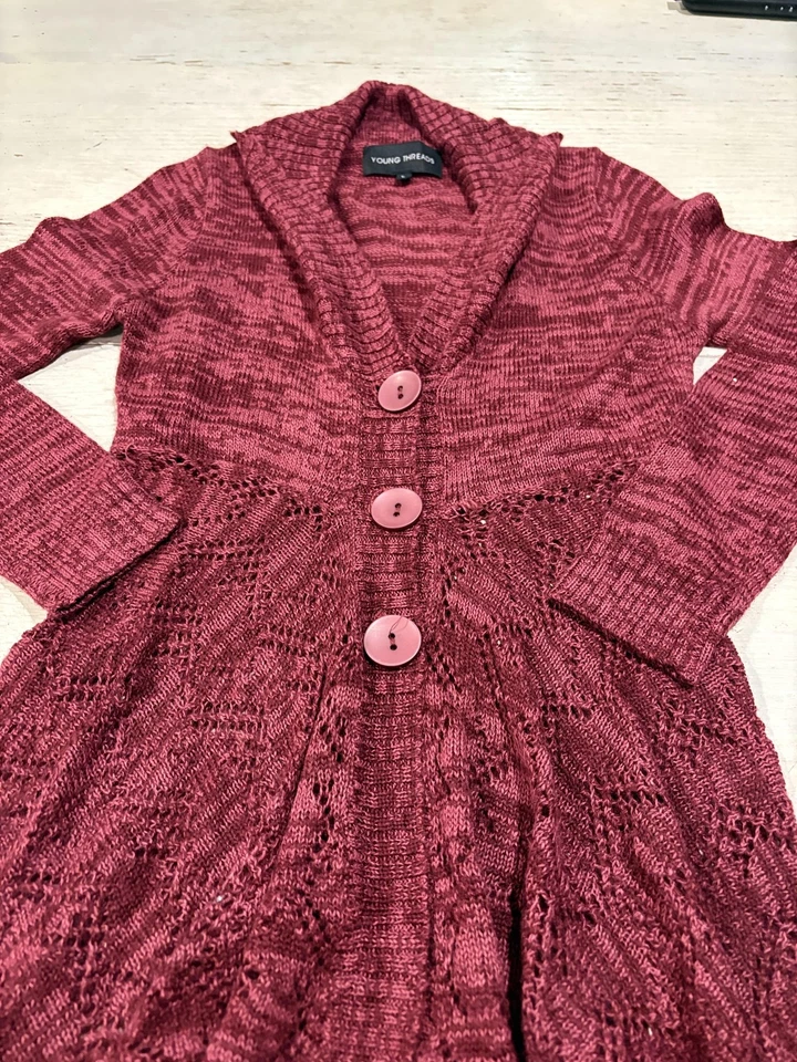 Young Threads Sweater Womens Large Knit Button Cardigan Angora Acrylic Boho - Image 3 of 4
