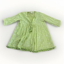 RO'S GARDEN Floral Tassels Mini Dress Womens Med Green Cottage Whimsical Fairy