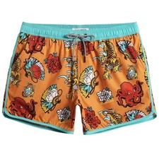 Mens Short 80s 90s Vintage Swim Trunks with Mesh Lining Quick Dry Bathing Sui...