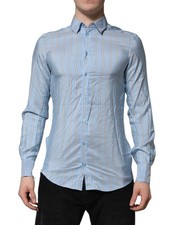 Dolce & Gabbana Blue Striped MARTINI Long Sleeves Dress Men's Shirt