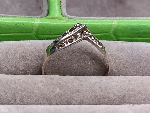 Anello Vintage Argento Sterling Stile Retrò Chevron Marcasite Taglia 6 Firmato - Foto 5 di 13