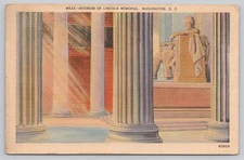 Vintage Linen Postcard Interior Lincoln Memorial Washington D.C.