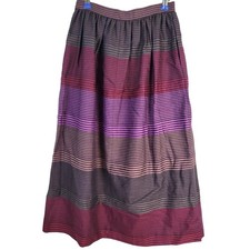 Vintage 70s Stripe Midi Skirt Women Medium Black Purple 8 10 Work Party Winter M