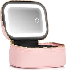 Small Makeup Bag with Led Mirror, Mini Travel Make up Bag 3 Light Modes Adjustab