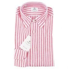 Luigi Borrelli Slim-Fit Raspberry Stripe Linen-Cotton Dress Shirt 15.5 NWT