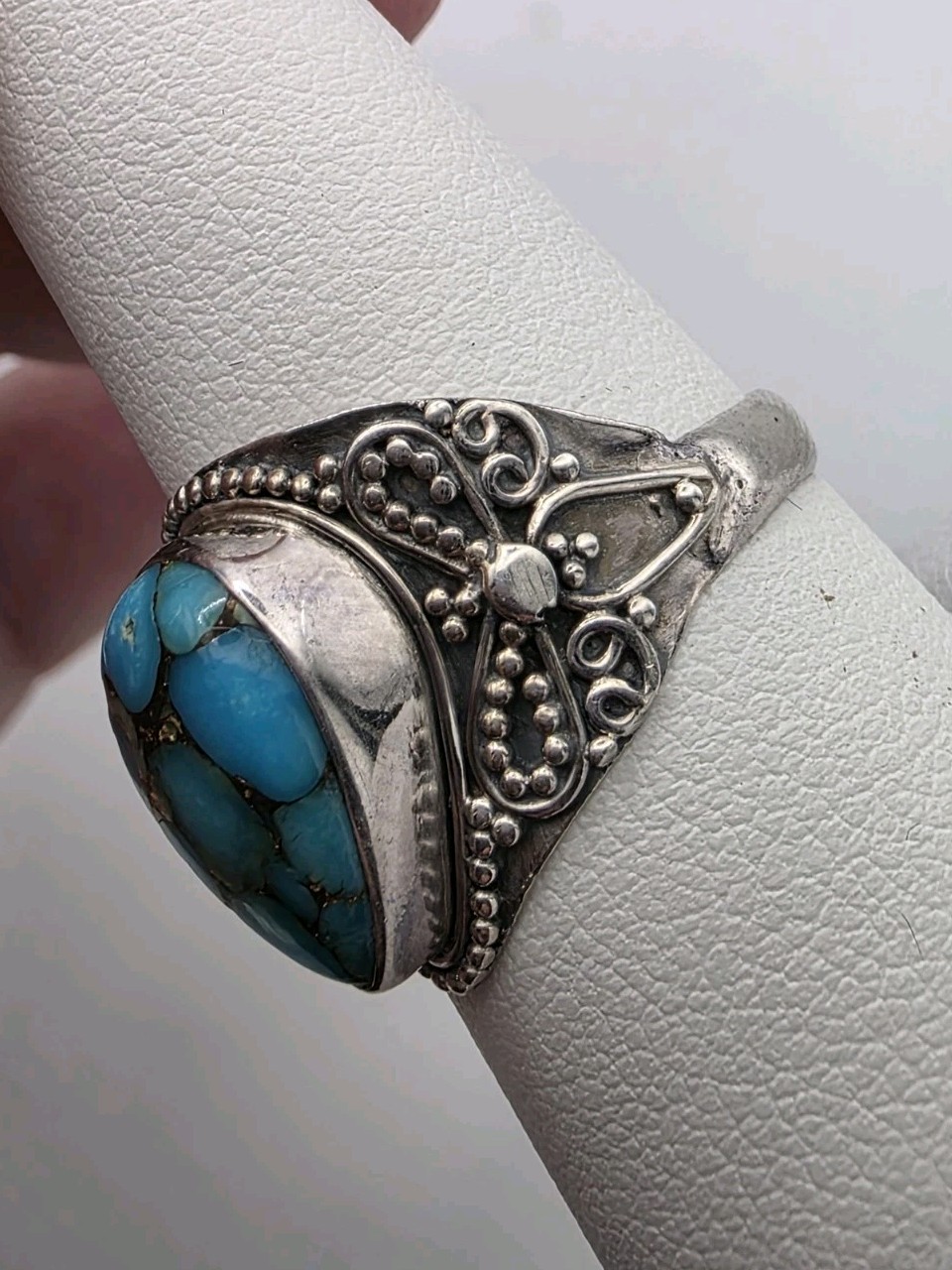 Solid Sterling Silver 925 Turquoise Ring Size 8 G… - image 6