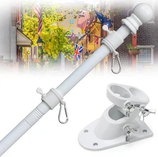 Flag Pole Kit 5Ft Flag Pole House Porch White Holder Wall Mounting Bracket