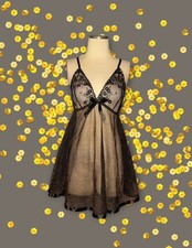 CARRIE AMBER Baby Doll FAIRY camicia da notte lingerie nera SEQUIN trasparente donna media 