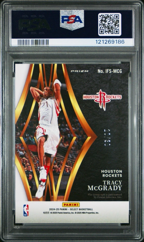 Pulsar naranja neón automático en vuelo Select Tracy McGrady 2024-25/30 PSA 9 PIES Foto 2 de 3