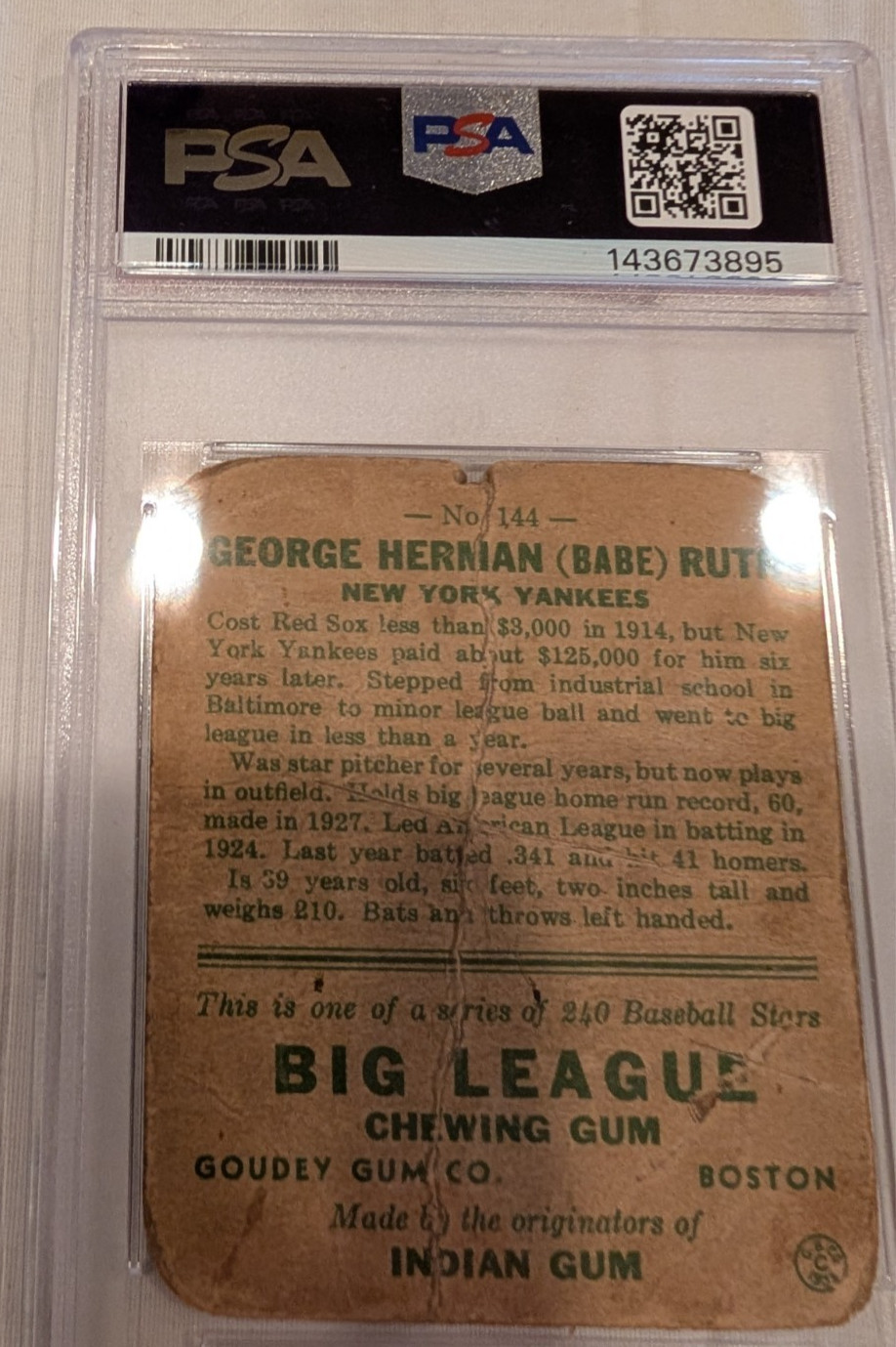 1933 Goudey Babe Ruth #144 PSA Authentic view 6