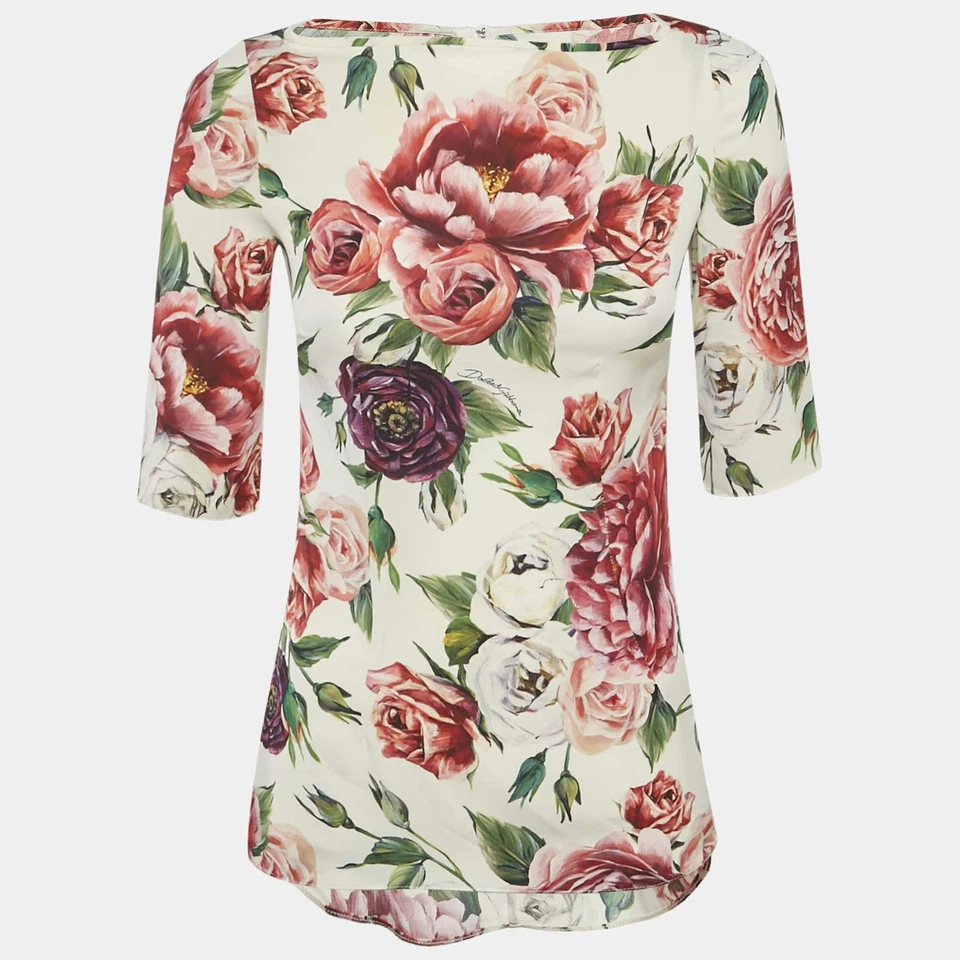 Top Dolce Gabbana Blanco Estampado Floral Seda Satinado S