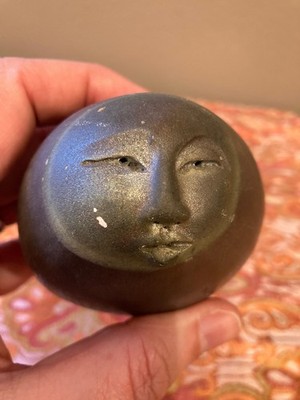 VINTAGE Nan EMMETT - RAKU Pottery Face Deva Spirit Egg Rattle Shaker