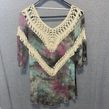 Womens Umgee Sz M Crochet Asymmetrical Top Coastal Beachy Boho Vacation Travel